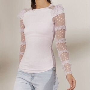 Free People Kiss Kiss Ruffle Lace Jersey Top Size M Lilac Purple Y2K Romantic